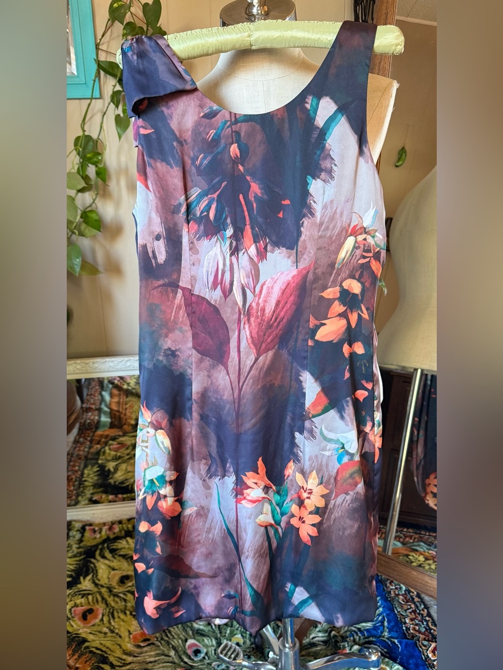 H&M Sheer Womens Dress Sz 8 Sleeveless Ruched Bubble Hem Brown Floral Print NWT - Picture 2 of 5